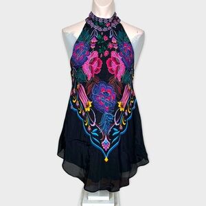 Johnny Was Jade Devi Silk Blend Halter Top Floral Medium Boho Preppy Hippie